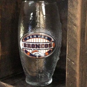 NWOT football shaped Denver Broncos pint glass